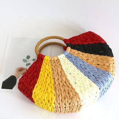 Rainbow Gift Bags Collection Eco Handmade Rattan Woven Straw Tote Bag con chiusura aperta