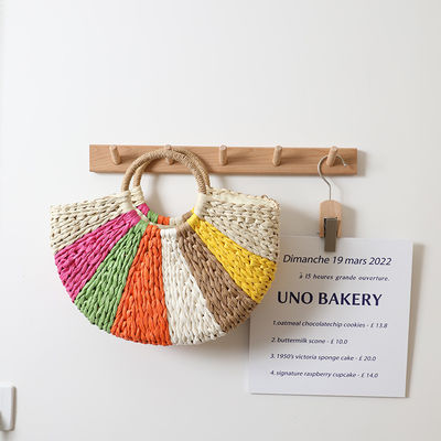 Rainbow Gift Bags Collection Eco Handmade Rattan Woven Straw Tote Bag con chiusura aperta