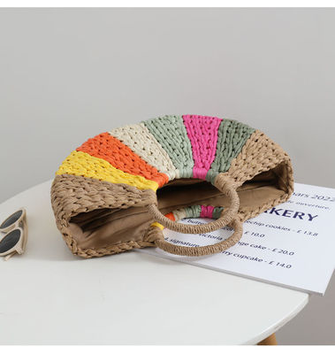 Rainbow Gift Bags Collection Eco Handmade Rattan Woven Straw Tote Bag con chiusura aperta