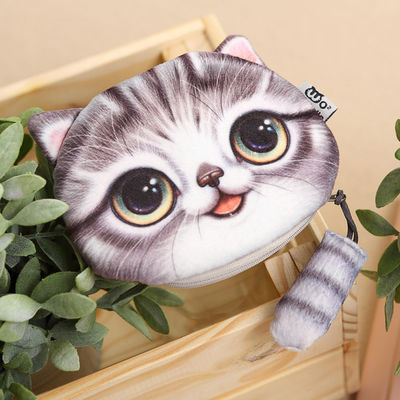 Borsa di trucco in peluche a colori personalizzati con borsa da moneta 3D per gatti e cerniera a coda stampata con animali