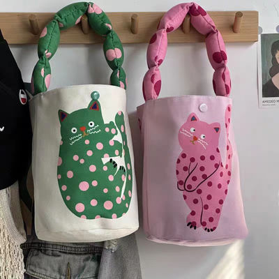 Mini Cute Bucket Bag Canvas Tote Bag tasca anteriore e design personalizzato