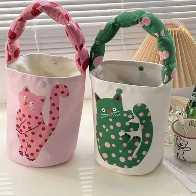Mini Cute Bucket Bag Canvas Tote Bag tasca anteriore e design personalizzato