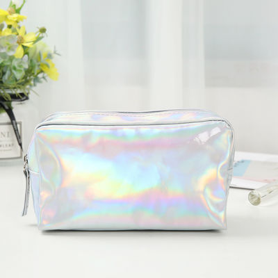 Sacchetto cosmetico in PU Logo personalizzato Holographic Silver Purple Waterproof Zipper Bag Rose Gold Makeup Bag Moda