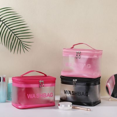 Borsa di trucco trasparente in PVC con logo personalizzato per servizi igienici e organizzazione cosmetica