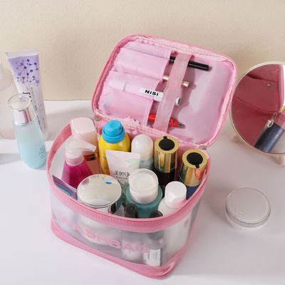Borsa di trucco trasparente in PVC con logo personalizzato per servizi igienici e organizzazione cosmetica