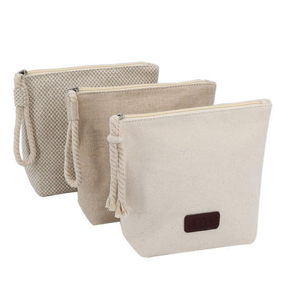OEM/ODM Acceptabile Sacchetto di trucco in cotone Calico con cerniera per viaggi naturali riciclati