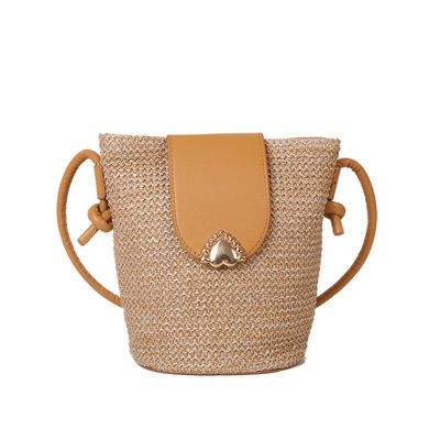 Summer Style Designer Handmade Round Straw Woven Beach Bucket Bag per borsa da mano femminile