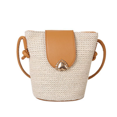 Summer Style Designer Handmade Round Straw Woven Beach Bucket Bag per borsa da mano femminile