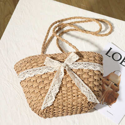 Chiusura aperta Borsa di paglia a colori personalizzati Borsa tessuta per vacanze al mare Donne al mare
