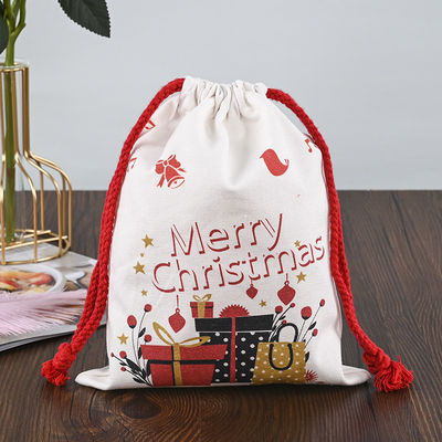 Logo personalizzato Natale 2022 Sacchetti a corda 100% di cotone Calze di Babbo Natale Caramelle Noci Borsa regalo