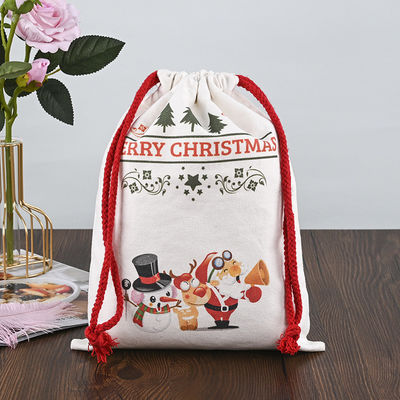 Logo personalizzato Natale 2022 Sacchetti a corda 100% di cotone Calze di Babbo Natale Caramelle Noci Borsa regalo