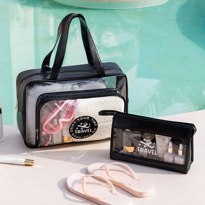 Nuovo logo personalizzato di moda accettato PVC cosmetica borsa a cerniera per la toilette di viaggio