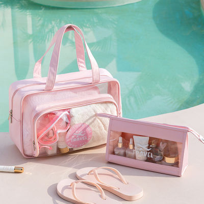 Nuovo logo personalizzato di moda accettato PVC cosmetica borsa a cerniera per la toilette di viaggio