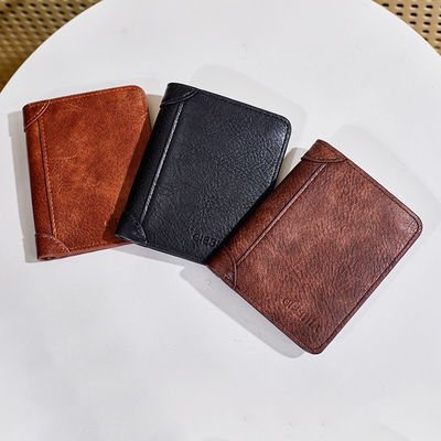 Portafoglio in pelle di grano completo per uomini Portafoglio bifold staccabile Crazy Horse in marrone retro