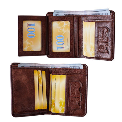 Portafoglio in pelle di grano completo per uomini Portafoglio bifold staccabile Crazy Horse in marrone retro