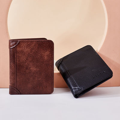 Portafoglio in pelle di grano completo per uomini Portafoglio bifold staccabile Crazy Horse in marrone retro