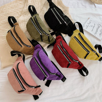 Borsa da vita in corduroy unisex per corsa e palestra con logo personalizzato