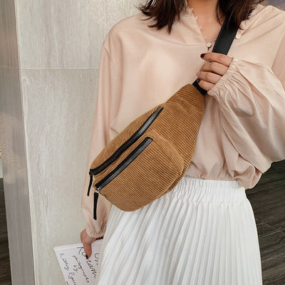 Borsa da vita in corduroy unisex per corsa e palestra con logo personalizzato