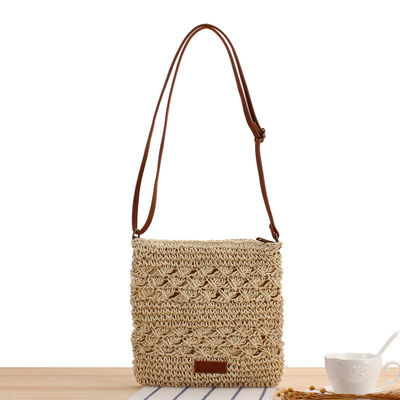 Summer Beach tessuto Crossbody sacchetto di paglia per donne con rivestimento in poliestere e chiusura aperta