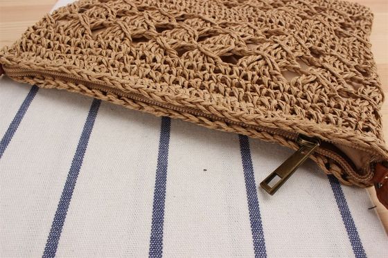 Summer Beach tessuto Crossbody sacchetto di paglia per donne con rivestimento in poliestere e chiusura aperta