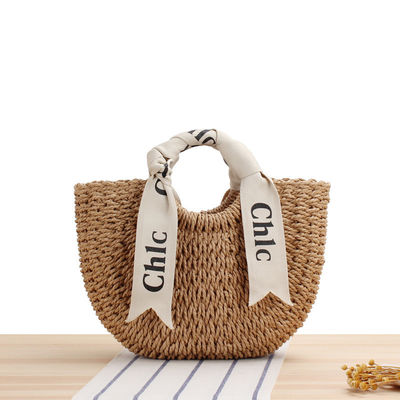 Logo personalizzato accettato Sciarpa di seta Borsa di viaggio con materiale tessuto di paglia portatile