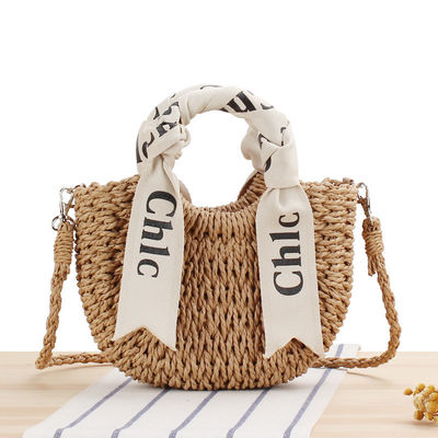 Logo personalizzato accettato Sciarpa di seta Borsa di viaggio con materiale tessuto di paglia portatile