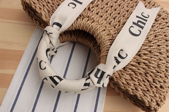 Logo personalizzato accettato Sciarpa di seta Borsa di viaggio con materiale tessuto di paglia portatile