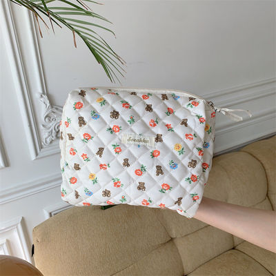 Borsa di trucco in cotone a coltello di moda Borsa igienica fatta a mano con chiusura a cerniera
