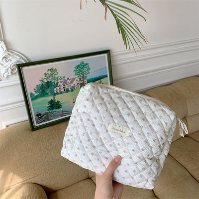 Borsa di trucco in cotone a coltello di moda Borsa igienica fatta a mano con chiusura a cerniera