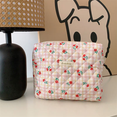 Borsa di trucco in cotone a coltello di moda Borsa igienica fatta a mano con chiusura a cerniera