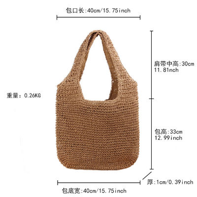Borsa a mano di paglia di paglia con una spalla per viaggi e escursioni in spiaggia