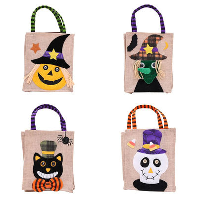 Chiusura aperta Reutilizzabile Halloween zucca stregone scheletro sacchetto di lino per la collezione di caramelle
