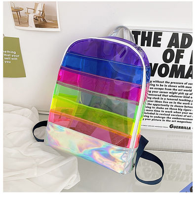 Stylish Transparent PVC Backpack Donna Gelatina Strip Stitching Rainbow Hologram per il giorno