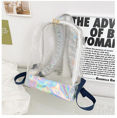 Stylish Transparent PVC Backpack Donna Gelatina Strip Stitching Rainbow Hologram per il giorno