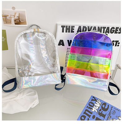 Stylish Transparent PVC Backpack Donna Gelatina Strip Stitching Rainbow Hologram per il giorno