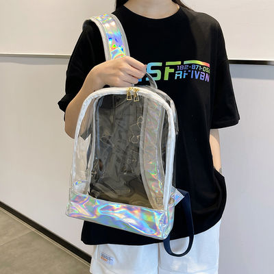 Stylish Transparent PVC Backpack Donna Gelatina Strip Stitching Rainbow Hologram per il giorno