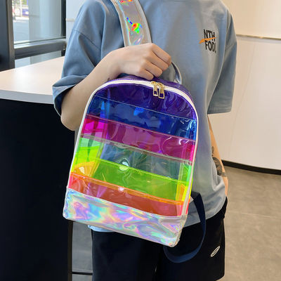 Stylish Transparent PVC Backpack Donna Gelatina Strip Stitching Rainbow Hologram per il giorno