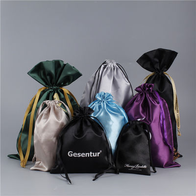 Borsa a corda di satinato con logo personalizzato per lo stoccaggio delle parrucche per capelli e l'imballaggio per regali in seta grande