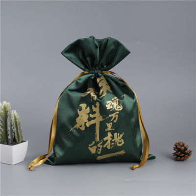Borsa a corda di satinato con logo personalizzato per lo stoccaggio delle parrucche per capelli e l'imballaggio per regali in seta grande