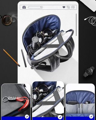 Personalizza lo zaino portatile in pelle da uomo con porta di ricarica USB anti-furto