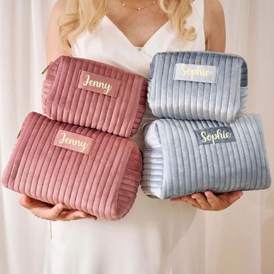 Borsa per servizi igienici in velluto con chiusura a cerniera per viaggi confortevoli ed eleganti