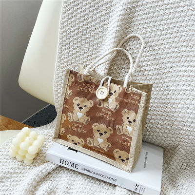 Personalizzato Cartoon Lovely Bear Stampato Plain Cotton Canvas Grocery Shopping Jute Tote Bag