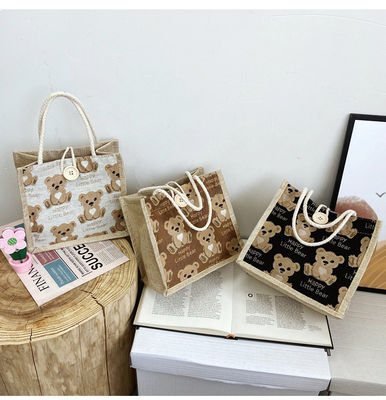 Personalizzato Cartoon Lovely Bear Stampato Plain Cotton Canvas Grocery Shopping Jute Tote Bag