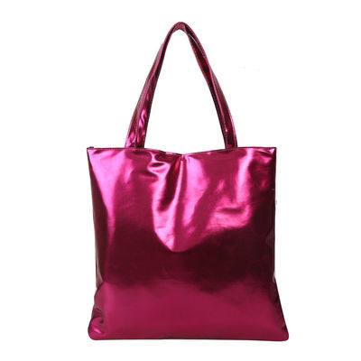 Soft Tote Handbag semplice colore massiccio lucente pelle per le ragazze carine borsa da shopping
