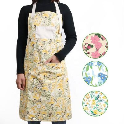 Logo personalizzato Stampa regolabile lavabile grembiule da cucina di cotone giallo per bar da ristorante