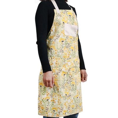 Logo personalizzato Stampa regolabile lavabile grembiule da cucina di cotone giallo per bar da ristorante