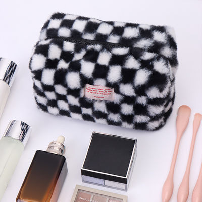 Borsa per trucco gingham di grande capacità con colore personalizzato e logo ricamato con asciugamano