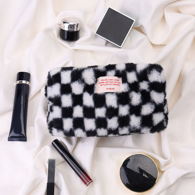 Borsa per trucco gingham di grande capacità con colore personalizzato e logo ricamato con asciugamano