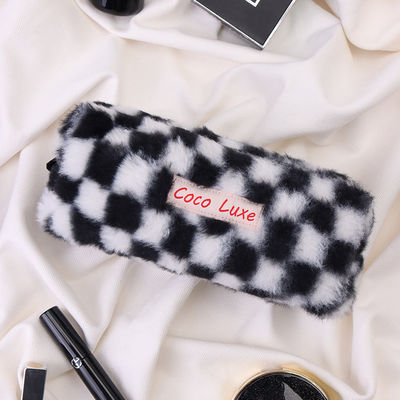 Borsa per trucco gingham di grande capacità con colore personalizzato e logo ricamato con asciugamano