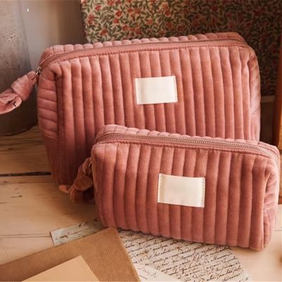 Viaggio Borsa cosmetica di cotone comodo morbido con cerniera di velluto di peluche
